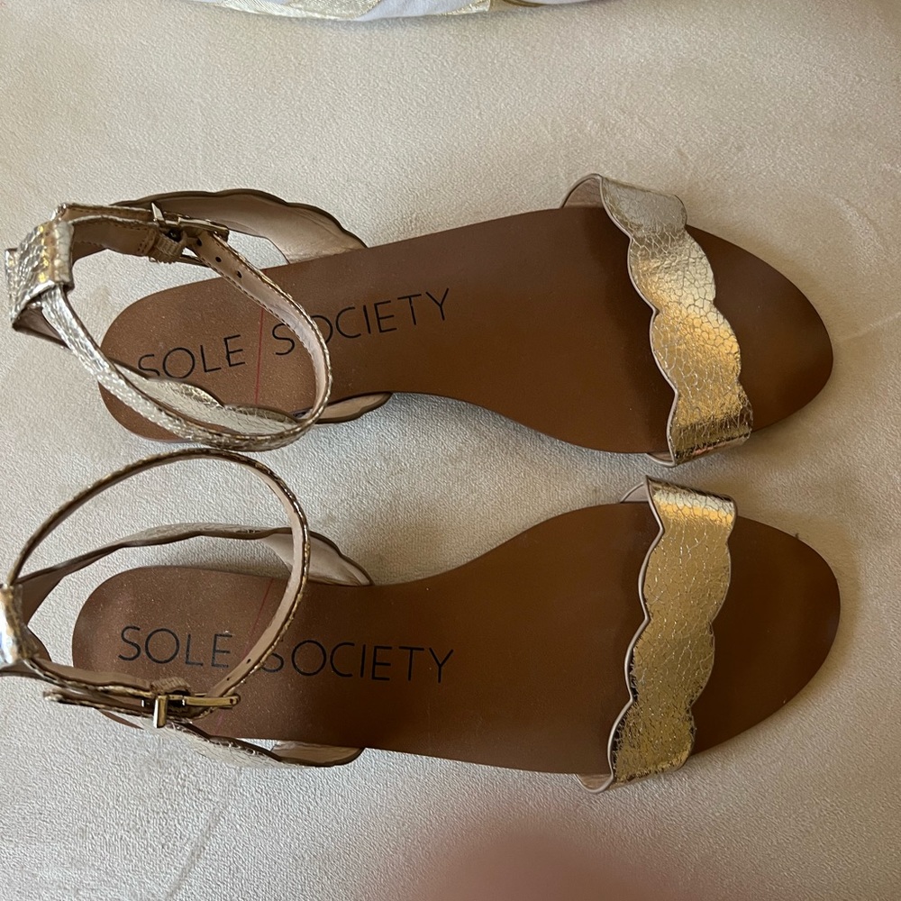 SOLE SOCIETY GOLD LEATHER SANDAL